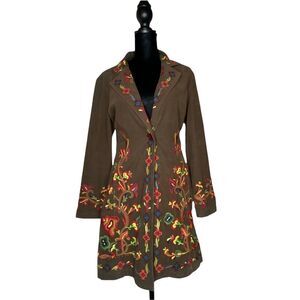 NWOT Suzette Corduroy Floral Embroidered Long Jacket